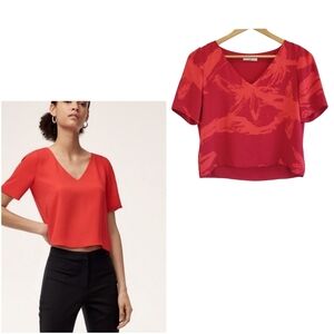 Aritzia Babaton Randy Blouse red abstract print  XS